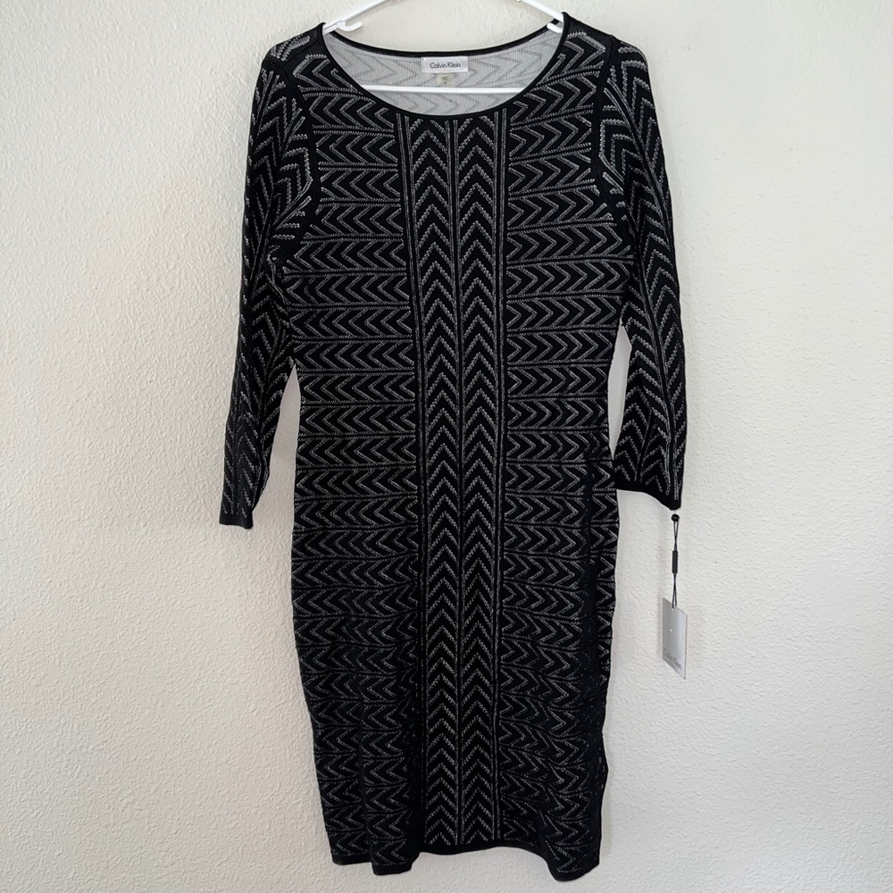 NWT Calvin Klein Pointelle Knit Chevron Textured Sweater Dress size medium